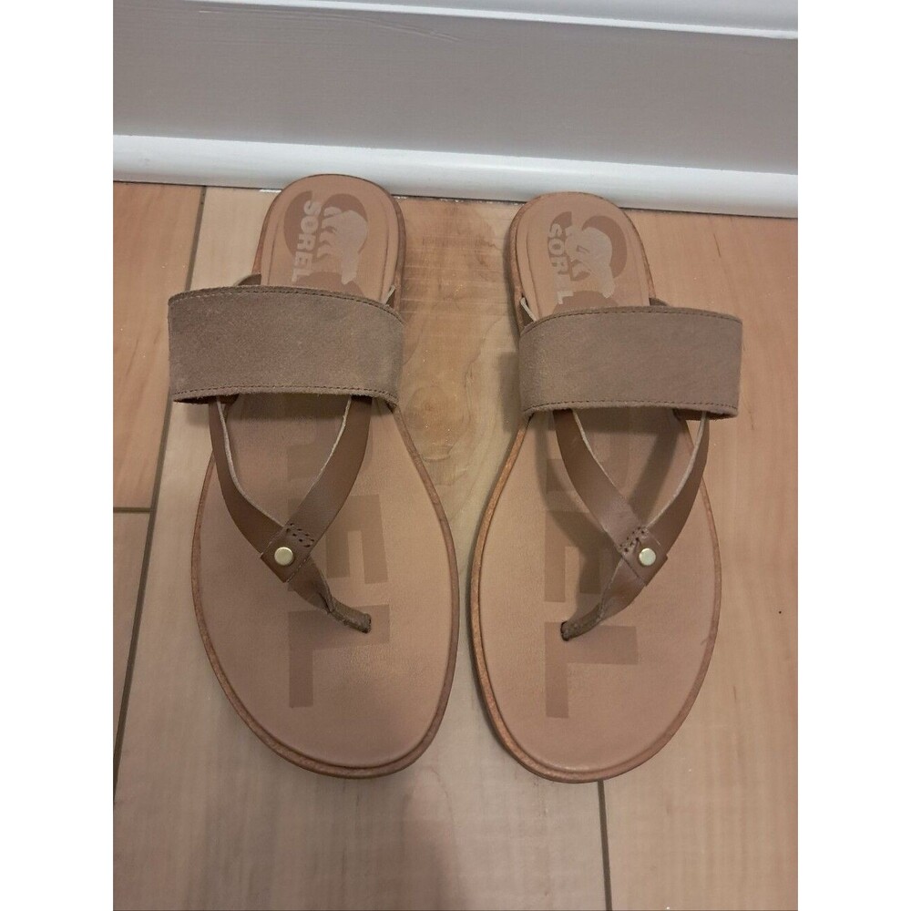 Sorel Sandals Women's 9 Ella II Tan Suede Thongs Summer Comfort Vacation Classic